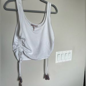 LARGE BCBG White Crop Top with Adjustable Tassels